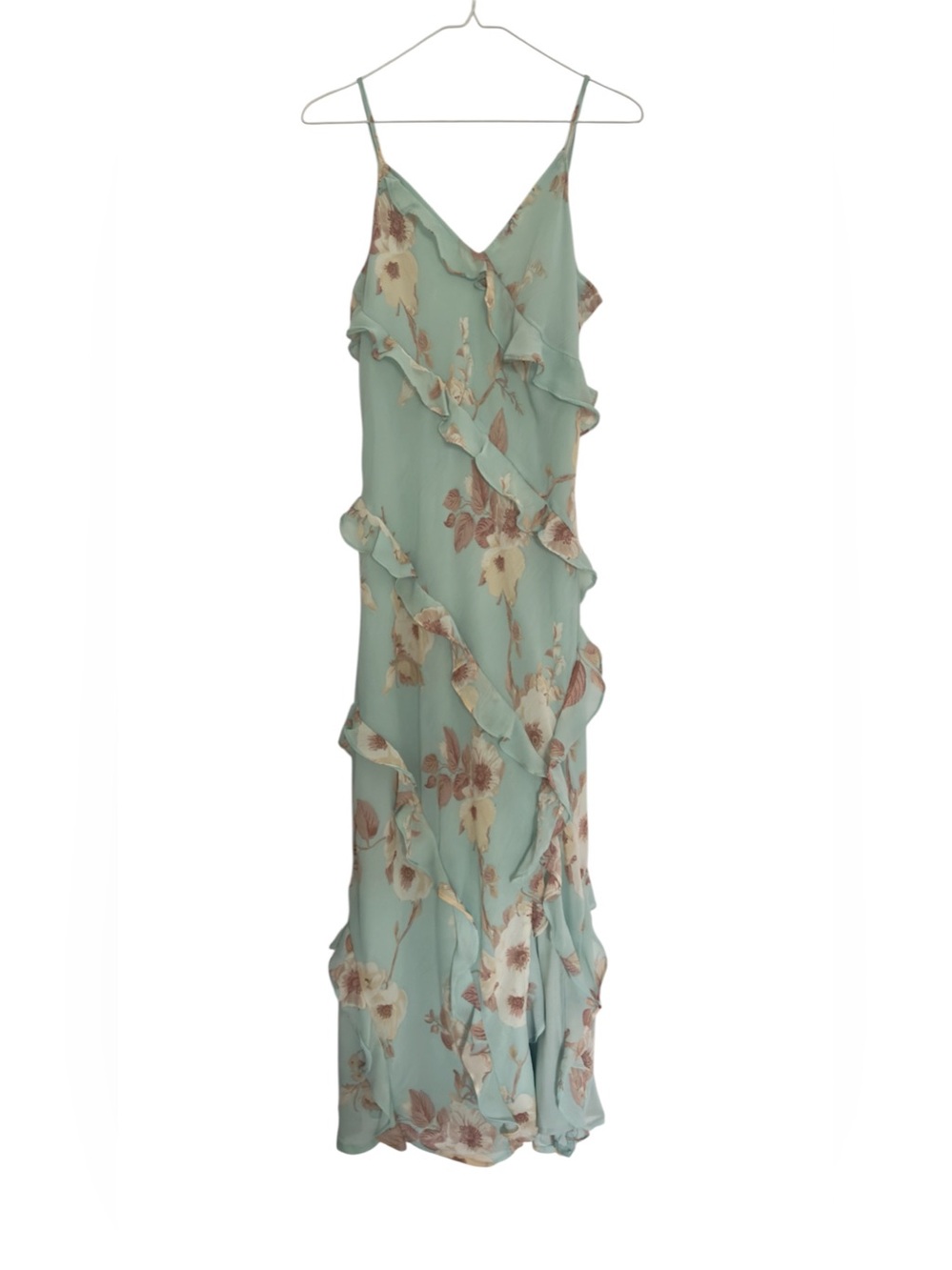 A New Day Mint Floral Ruffle Slit Maxi Dress Spaghetti Strap Small
